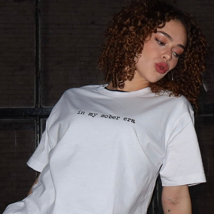 in my sober era x white t shirt